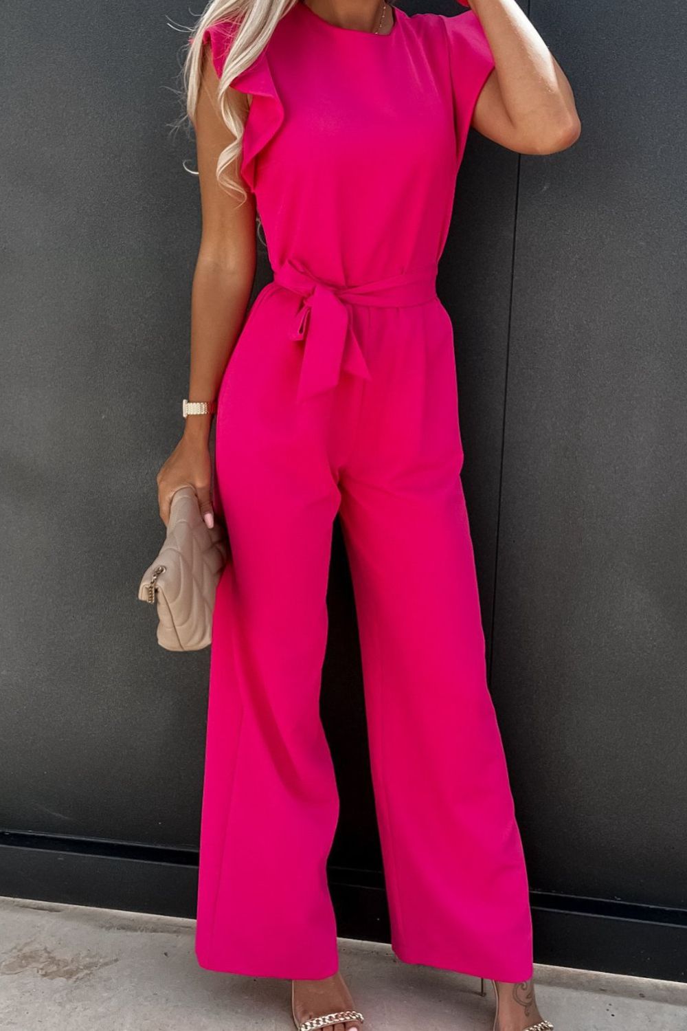 Round Neck Cap Sleeve Jumpsuit