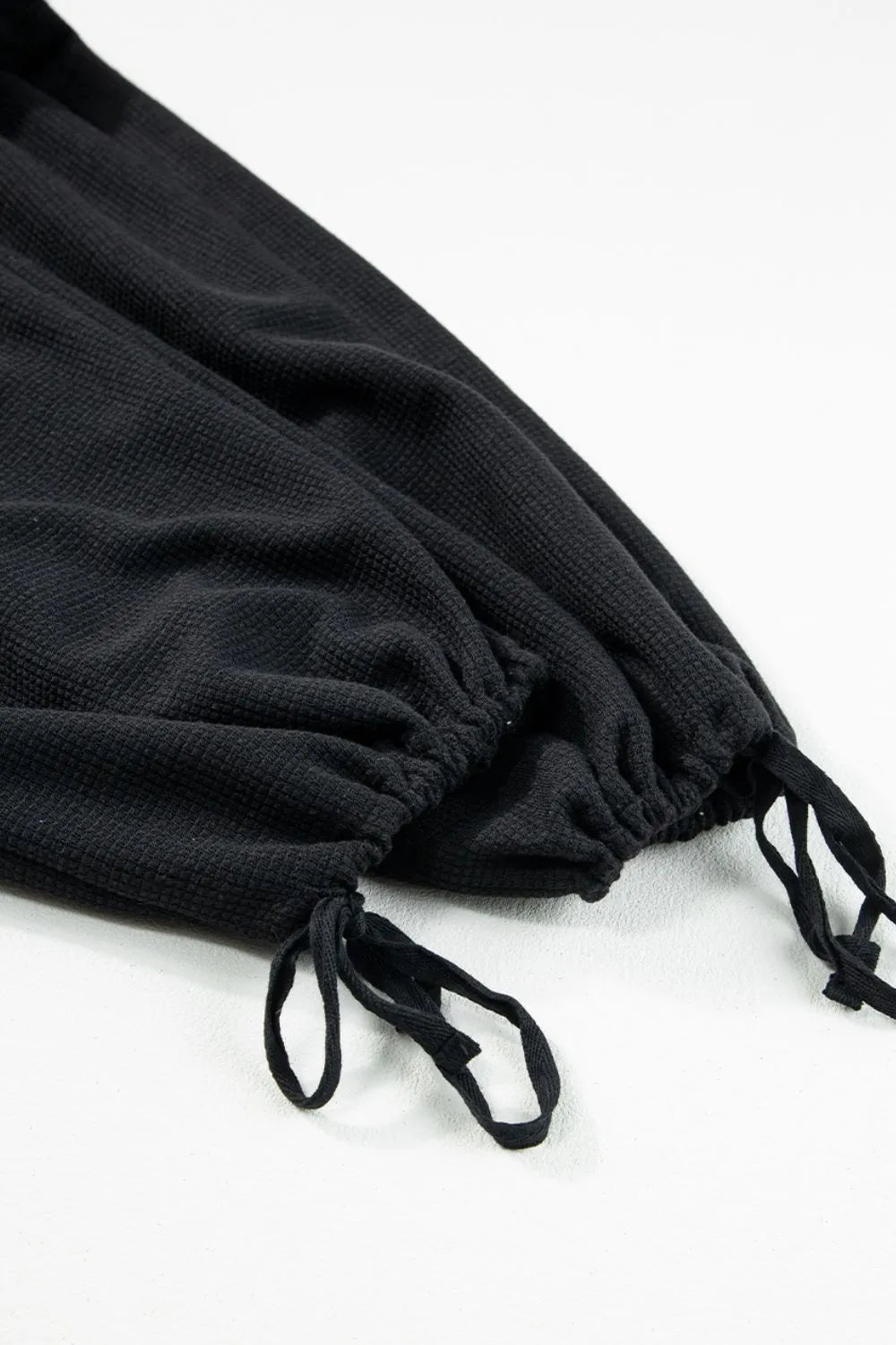 Knotted Straps Button Textured Drawstring Jumpsuit