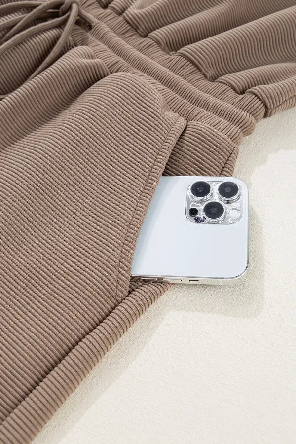 Textured Short Sleeve Half Zip Drawstring Waist Romper