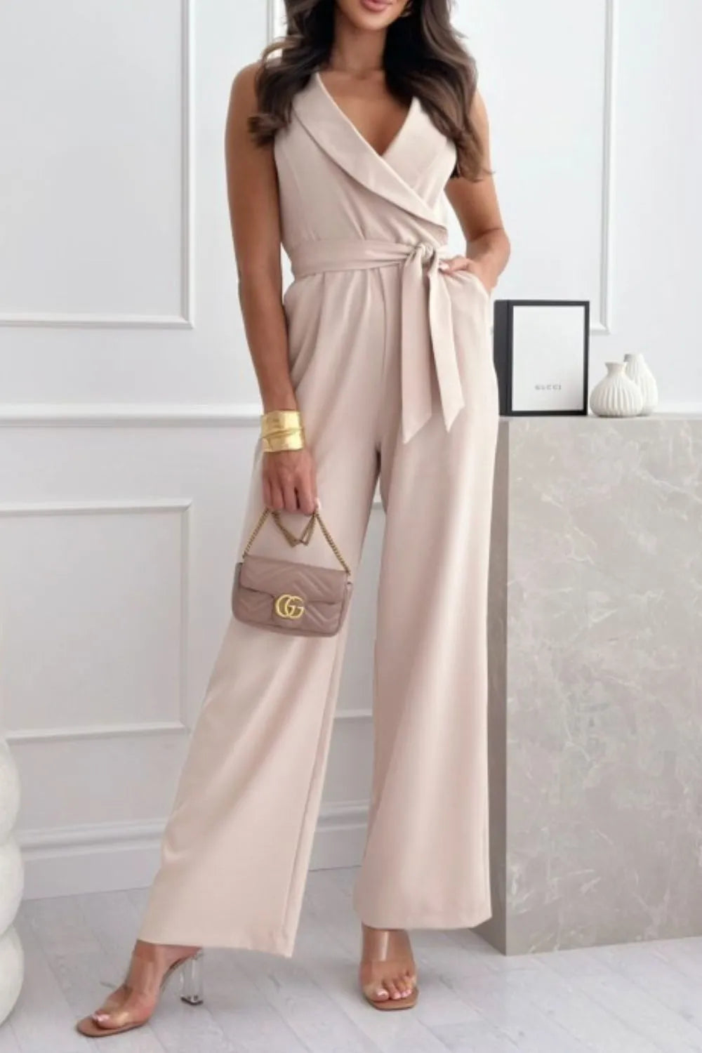 Surplice Sleeveless Wide Leg Jumpsuit