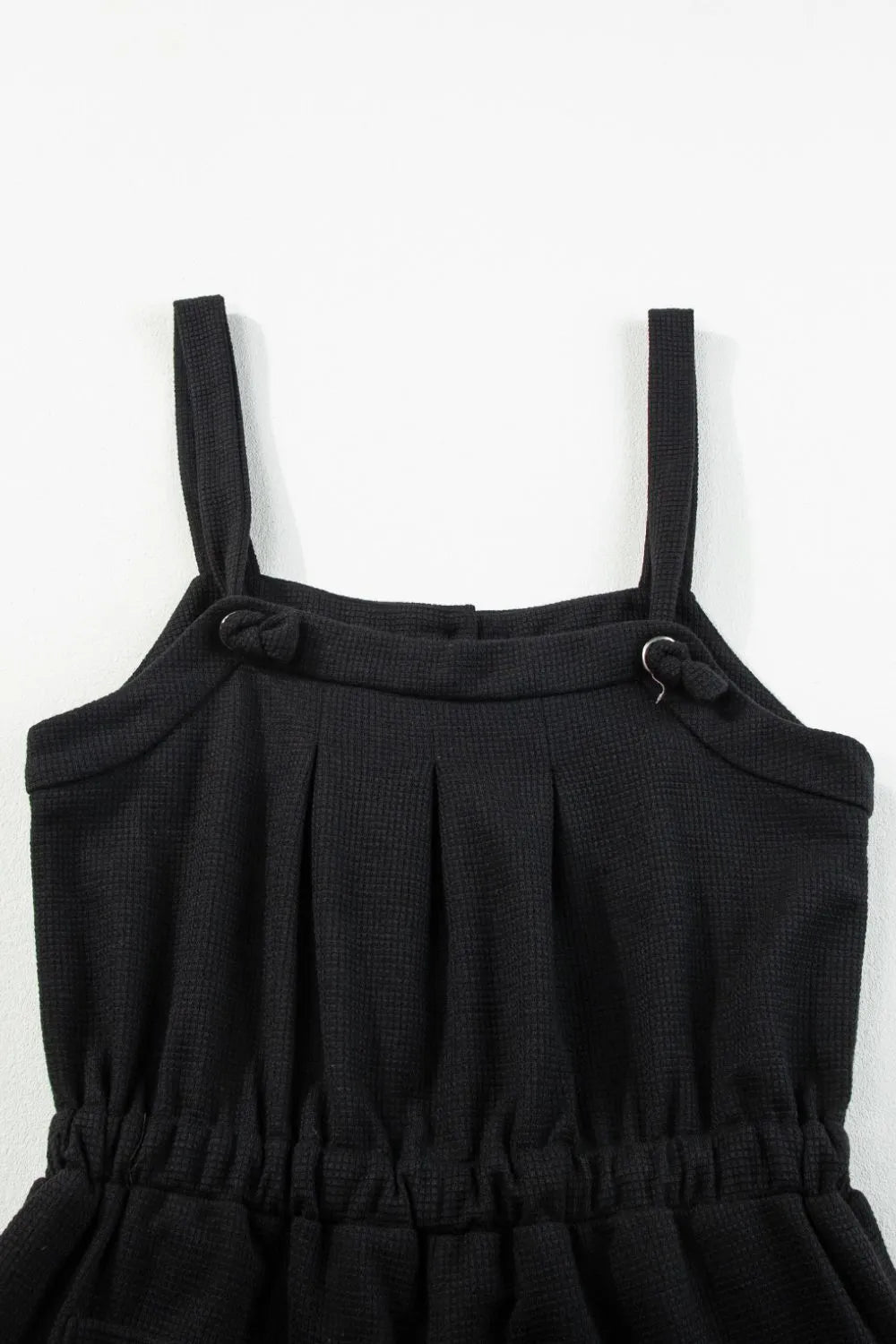 Knotted Straps Button Textured Drawstring Jumpsuit