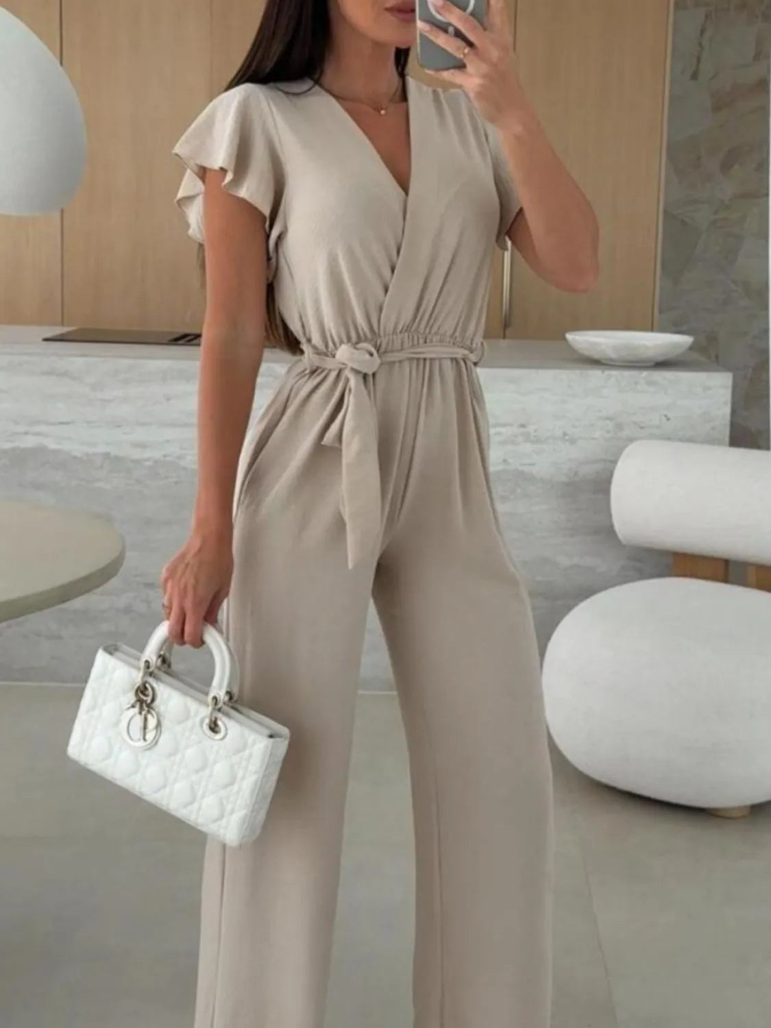 Tied Ruffled Wide Leg Jumpsuit