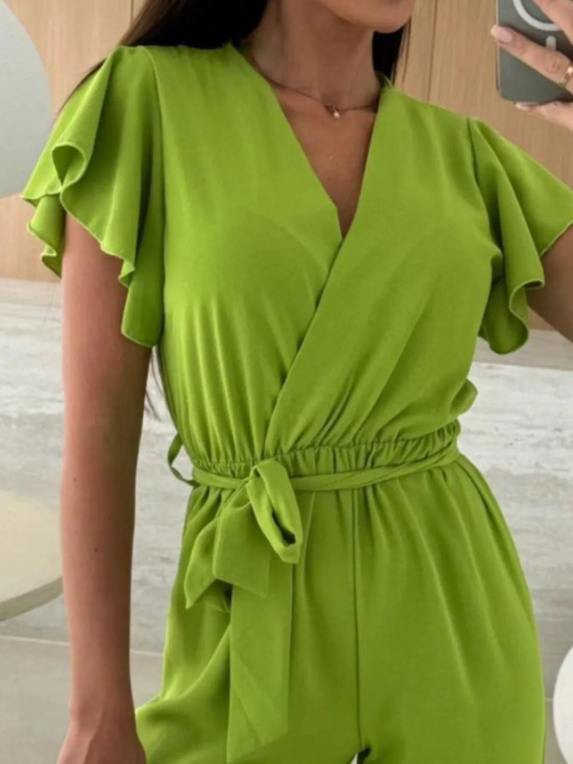 Tied Ruffled Wide Leg Jumpsuit