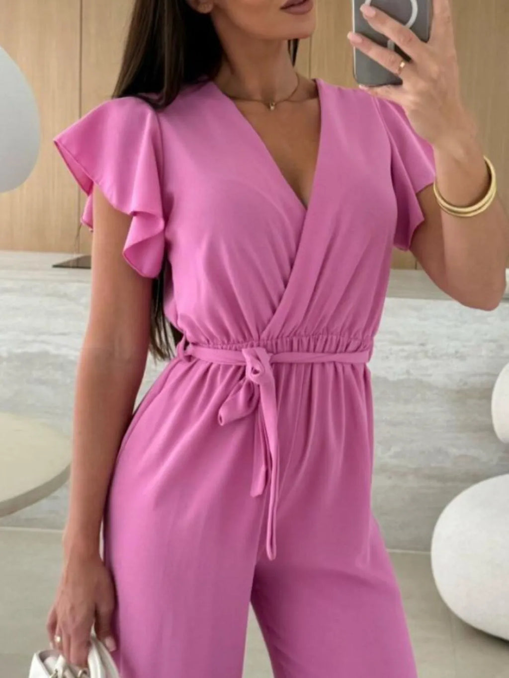 Tied Ruffled Wide Leg Jumpsuit