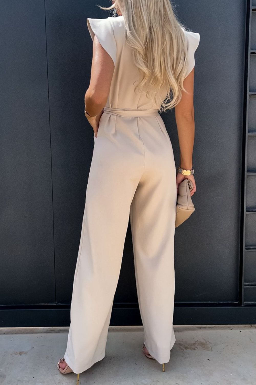 Round Neck Cap Sleeve Jumpsuit