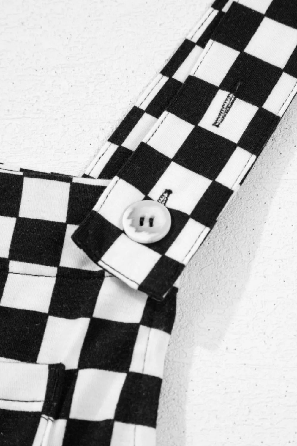 Checkered Print Pocketed Wide Leg Jumpsuit