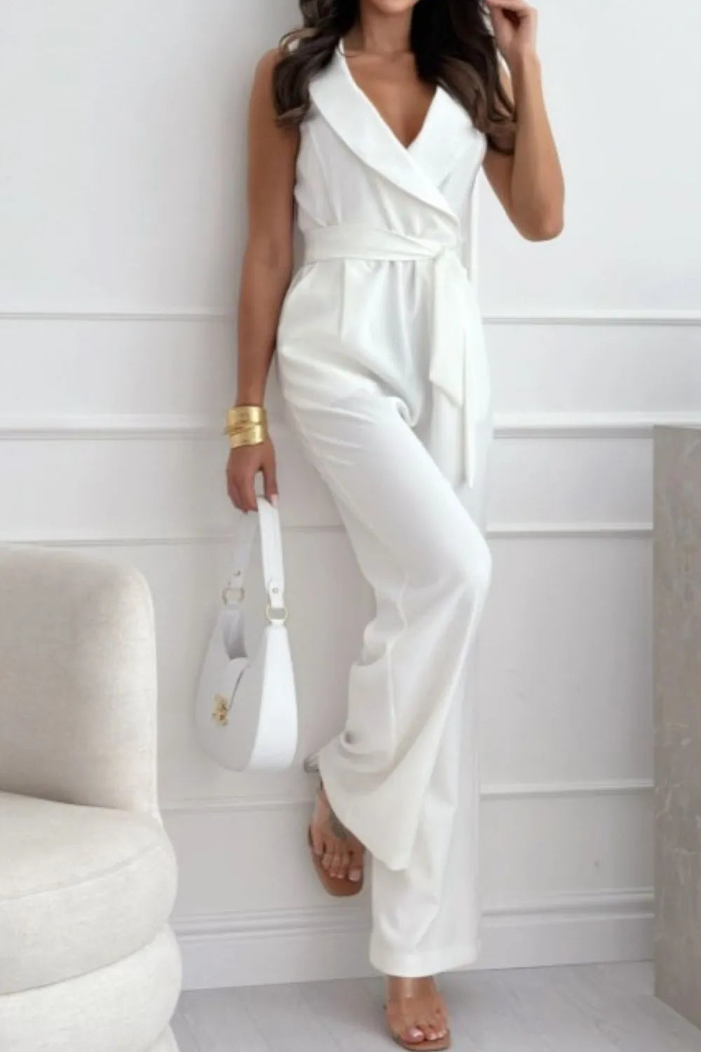 Surplice Sleeveless Wide Leg Jumpsuit