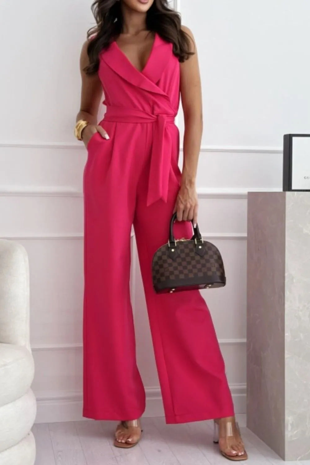 Surplice Sleeveless Wide Leg Jumpsuit