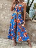 Printed Tropical Jumpsuit with Belted