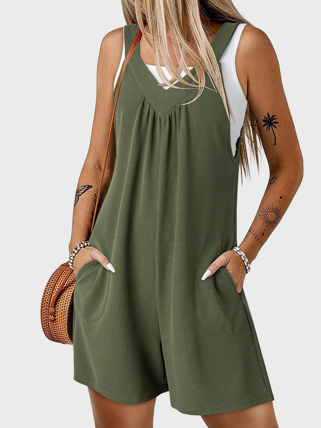 V-Neck Wide Strap Romper