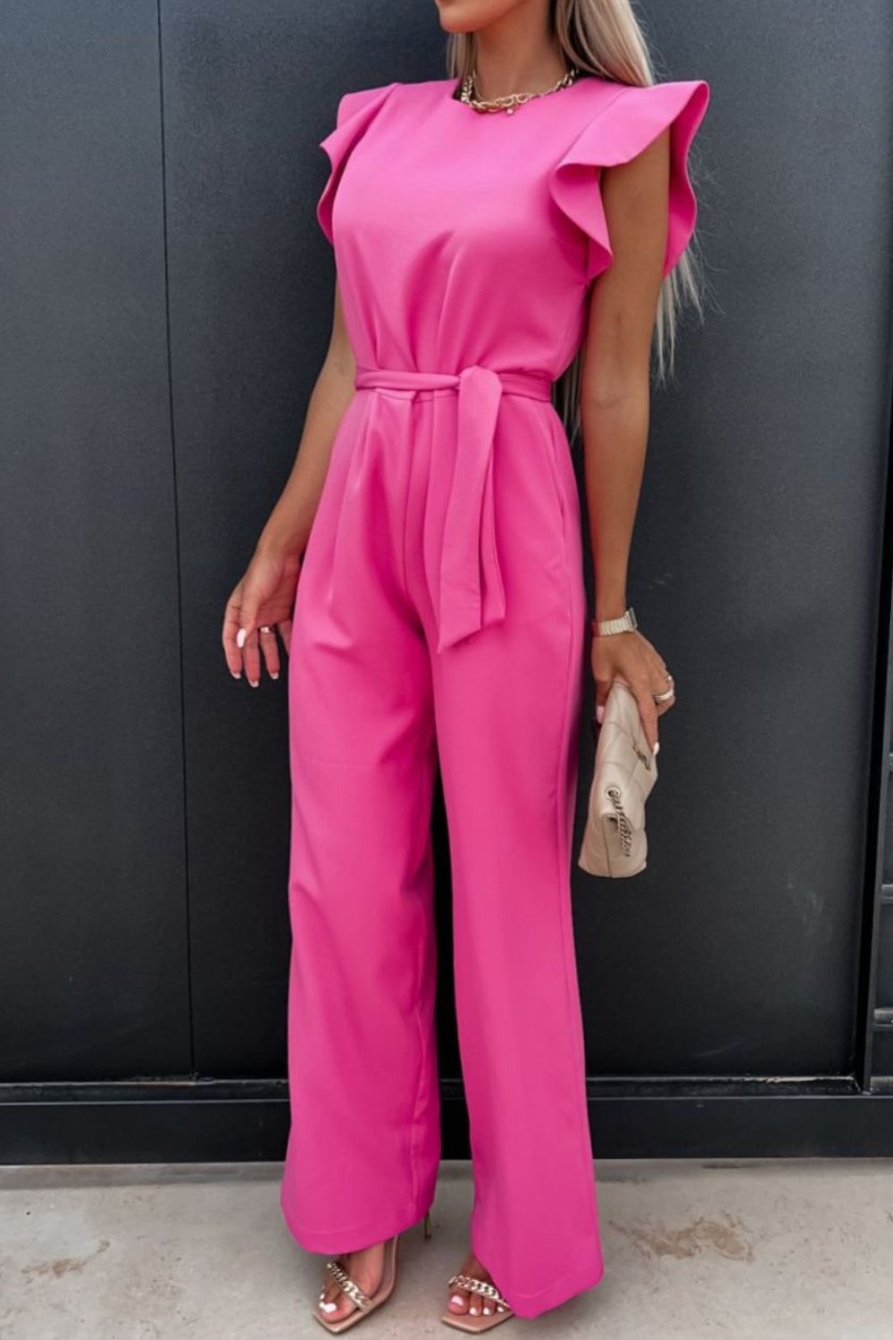 Round Neck Cap Sleeve Jumpsuit