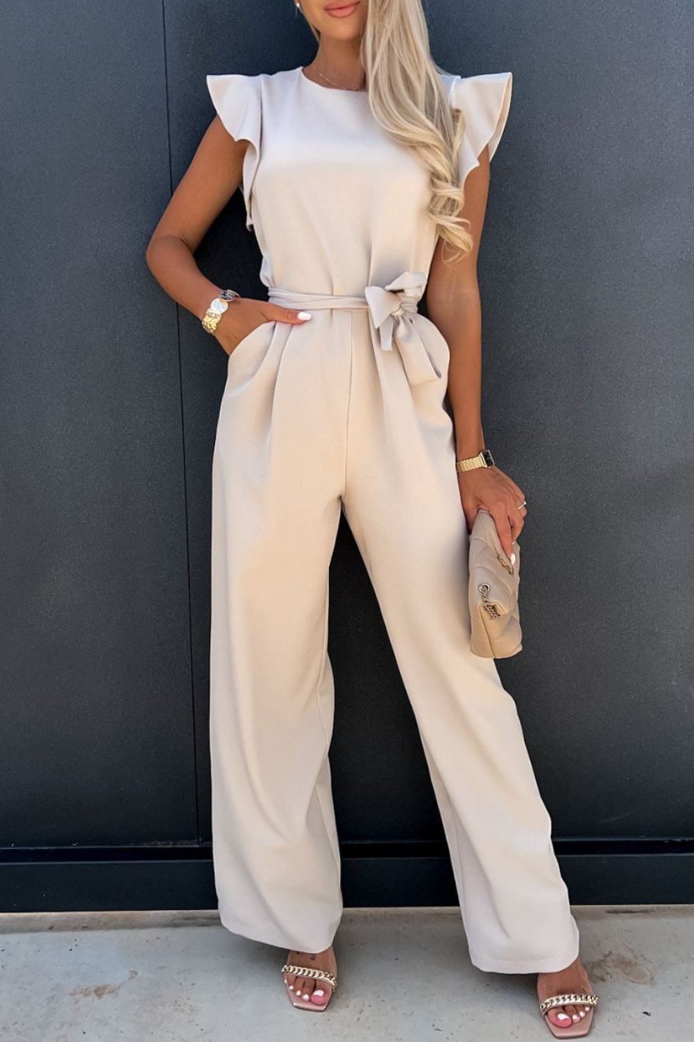 Round Neck Cap Sleeve Jumpsuit