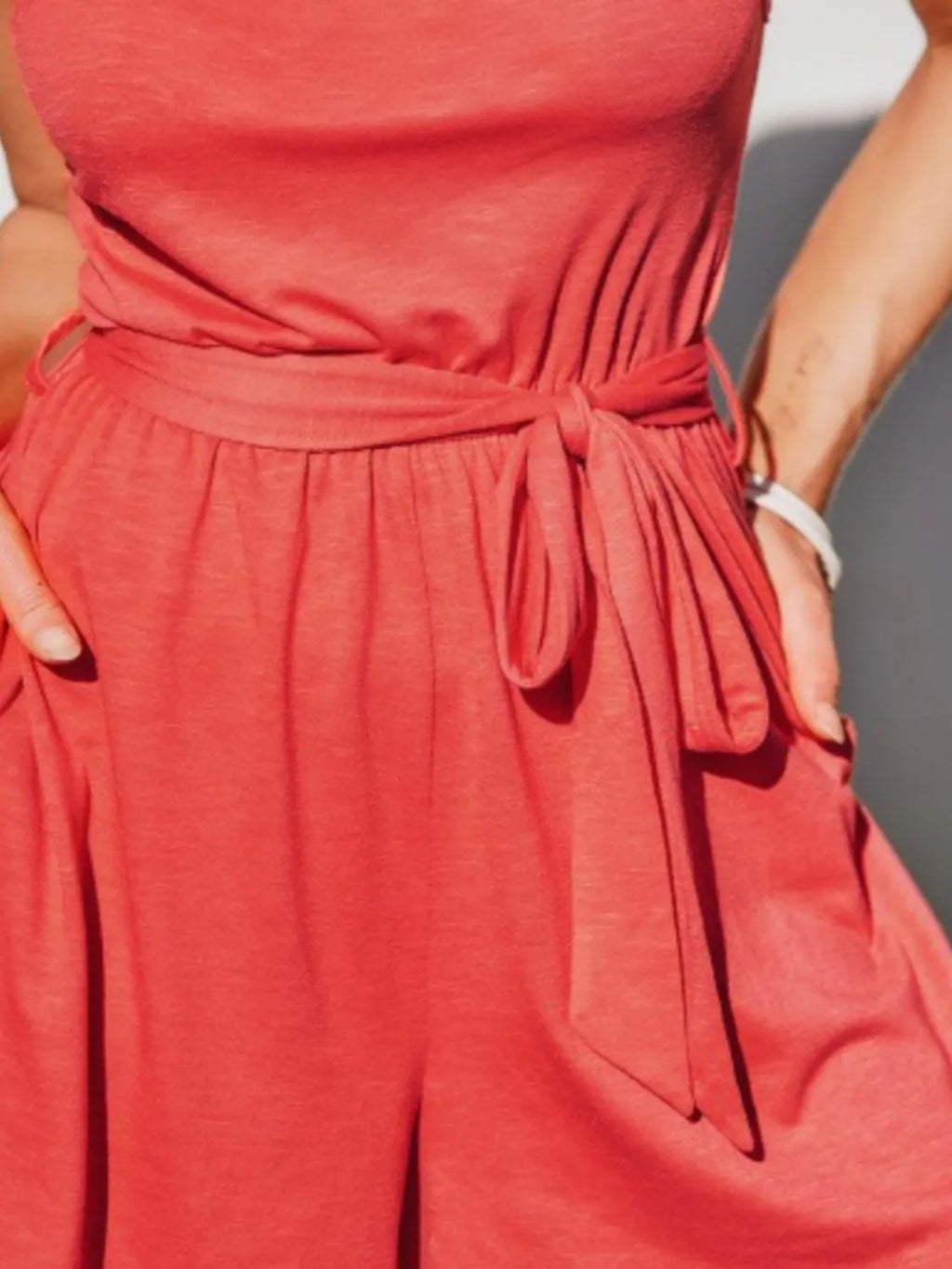 Single Shoulder Tie Waist Romper