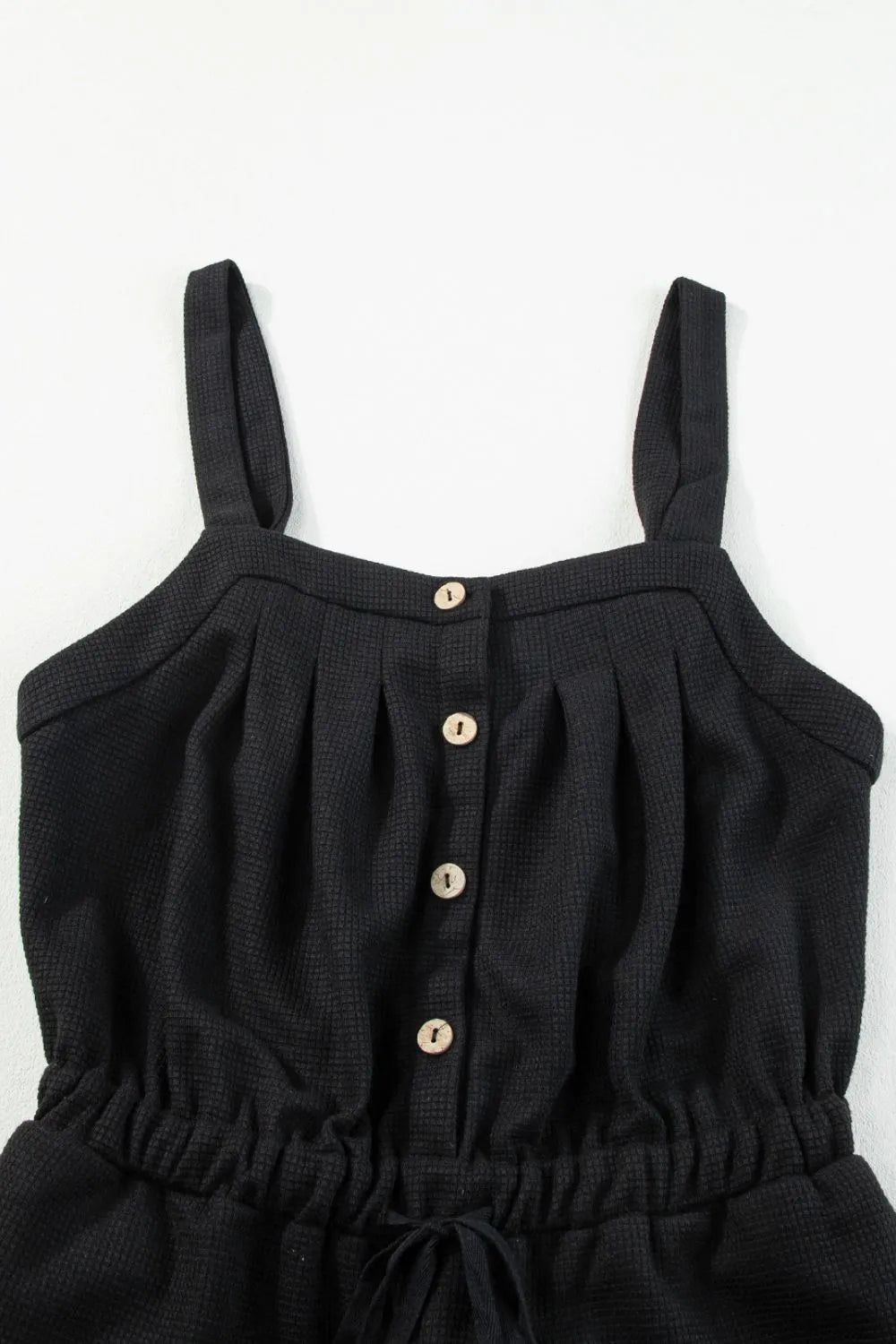 Knotted Straps Button Textured Drawstring Jumpsuit