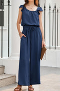 Ruffled Cap Sleeve Wide Leg Jumpsuit