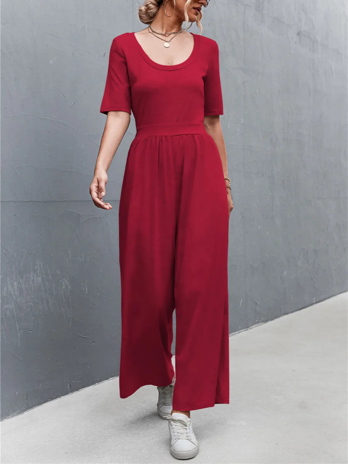 Scoop Neck Short Sleeve Jumpsuit