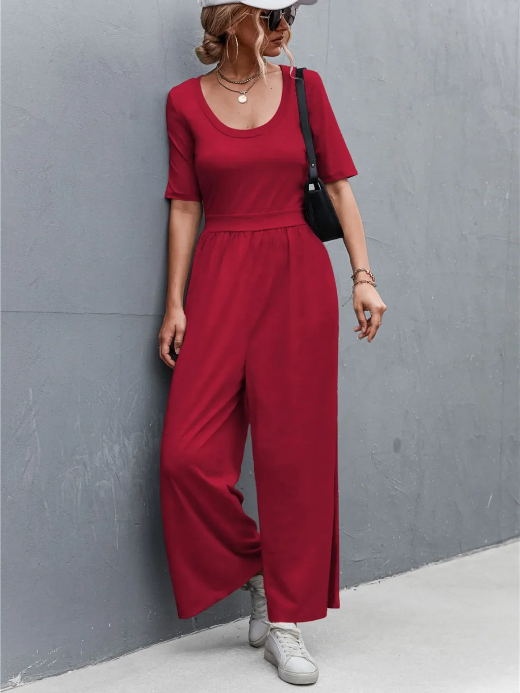 Scoop Neck Short Sleeve Jumpsuit