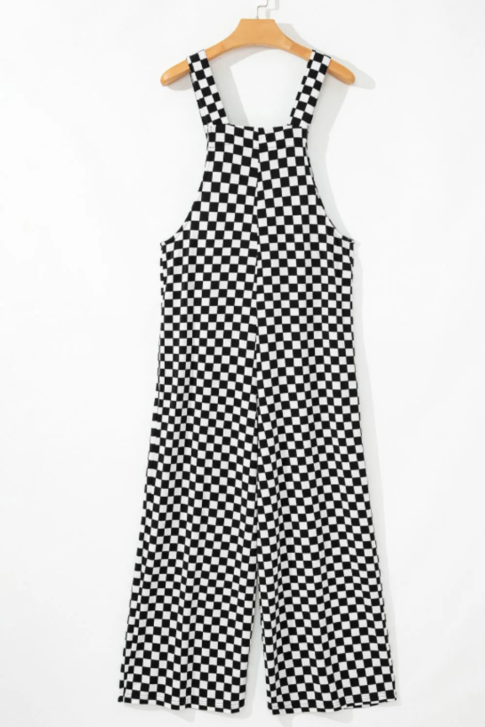 Checkered Print Pocketed Wide Leg Jumpsuit