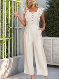 Square Neck Ruffled Wide Leg Jumpsuit