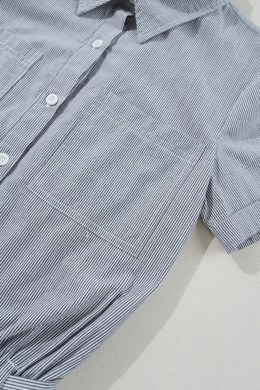 Stripe Chest Pockets Tie Waist Romper