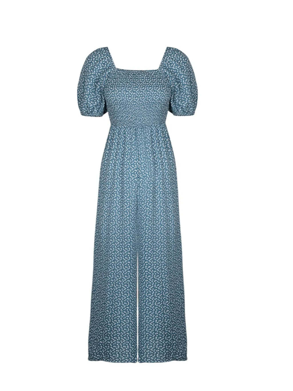 Printed Square Neck Puff Sleeve Jumpsuit