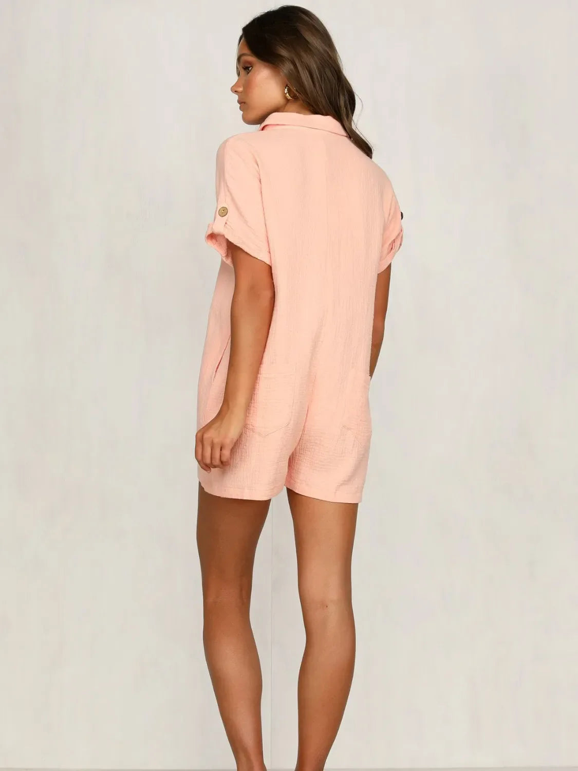 Button Front Short Sleeve Romper