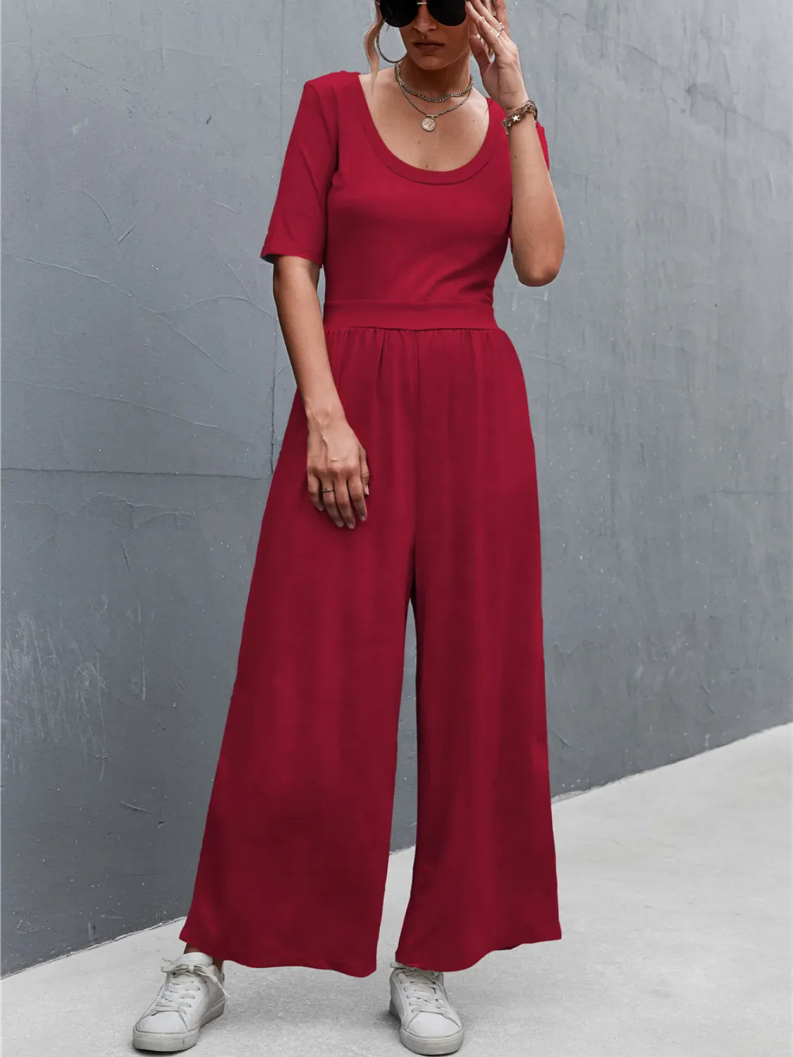 Scoop Neck Short Sleeve Jumpsuit